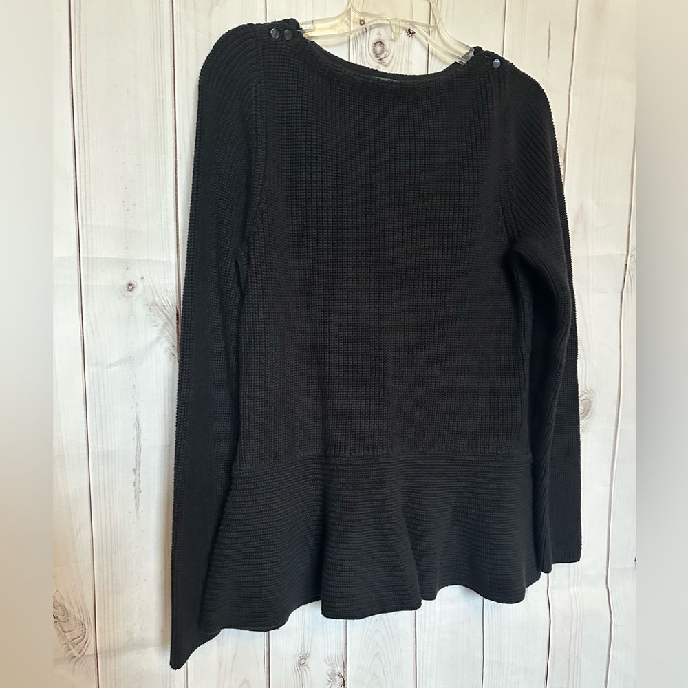 Lauren‎ Ralph Lauren Black Ribbed Button Shoulder Peplum Sweater Size XL